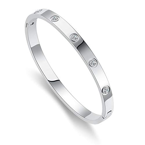 My Daily Styles Stainless Steel Womens Hinged CZ Bangle Bracelet Size 7 Inches