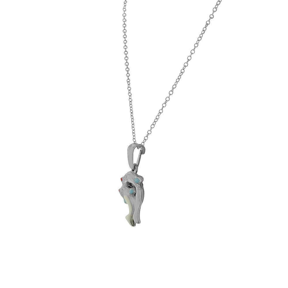 925 Sterling Silver 3D White Blue Enamel Two Dolphins Couple Charm Pendant Necklace