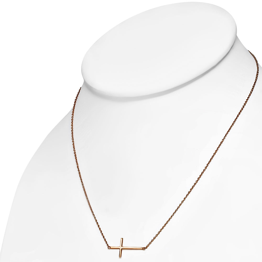 925 Sterling Silver Sideways Cross Necklace for Women
