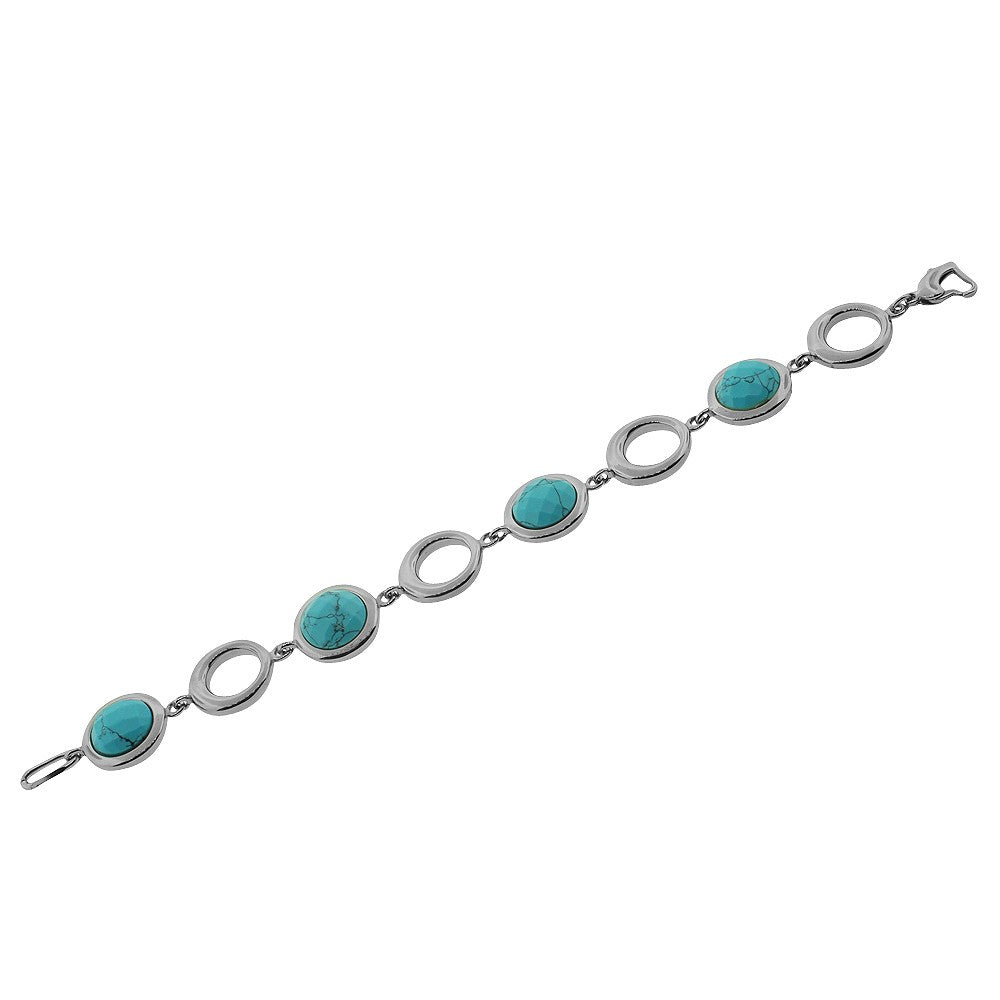 Stainless Steel Silver BlueTurquoise Adjustable Bracelet , 7.5"