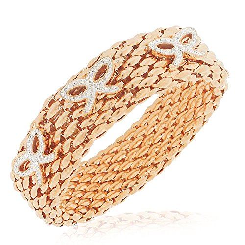 Stainless Steel Yellow Gold-Tone Clear CZ Mesh Stretch Bows Bracelet