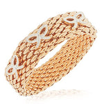Stainless Steel Yellow Gold-Tone Clear CZ Mesh Stretch Bows Bracelet