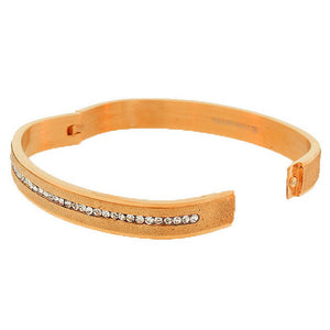 Stainless Steel Rose Gold-Tone Glitter White CZ Bangle Bracelet