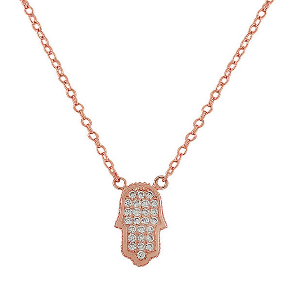 925 Sterling Silver Evil Eye Hamsa White CZ Womens Pendant Necklace