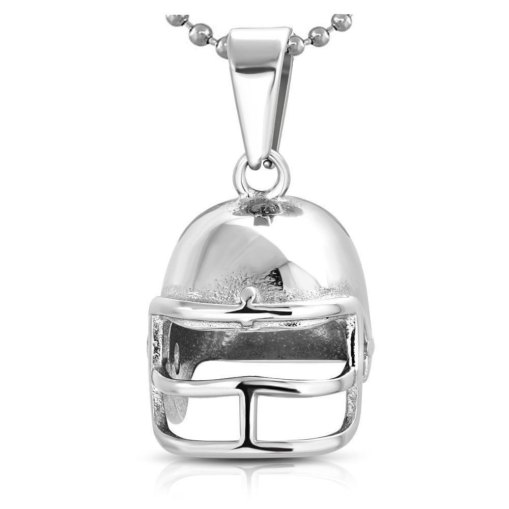 Stainless Steel Silver-Tone Football Helmet Pendant Necklace