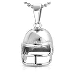 Stainless Steel Silver-Tone Football Helmet Pendant Necklace
