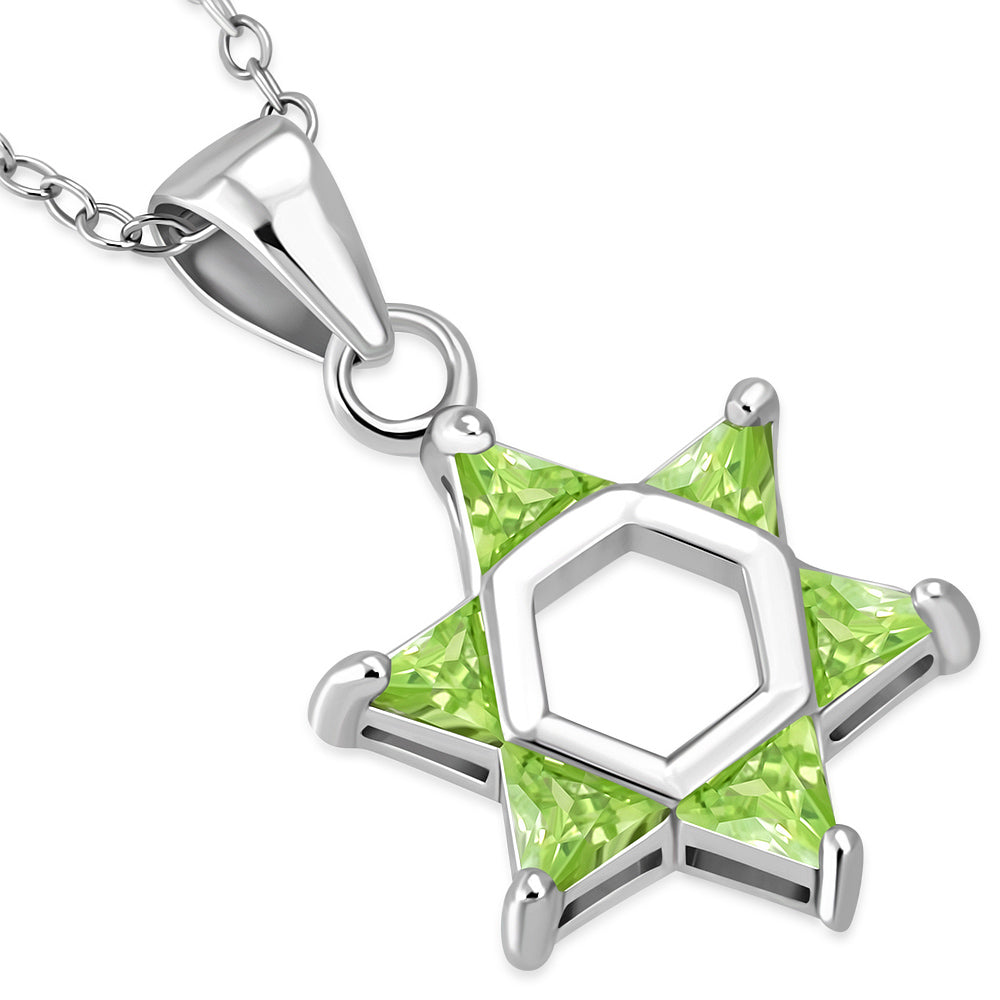 925 Sterling Silver Jewish Star of David Pink CZ Womens Girls Pendant Necklace