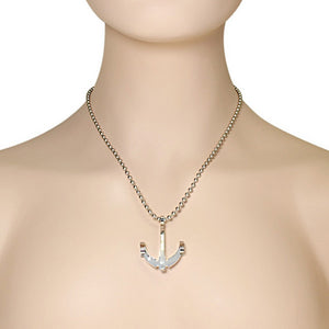 Stainless Steel Silver-Tone Large Anchor Men's Pendant Necklace