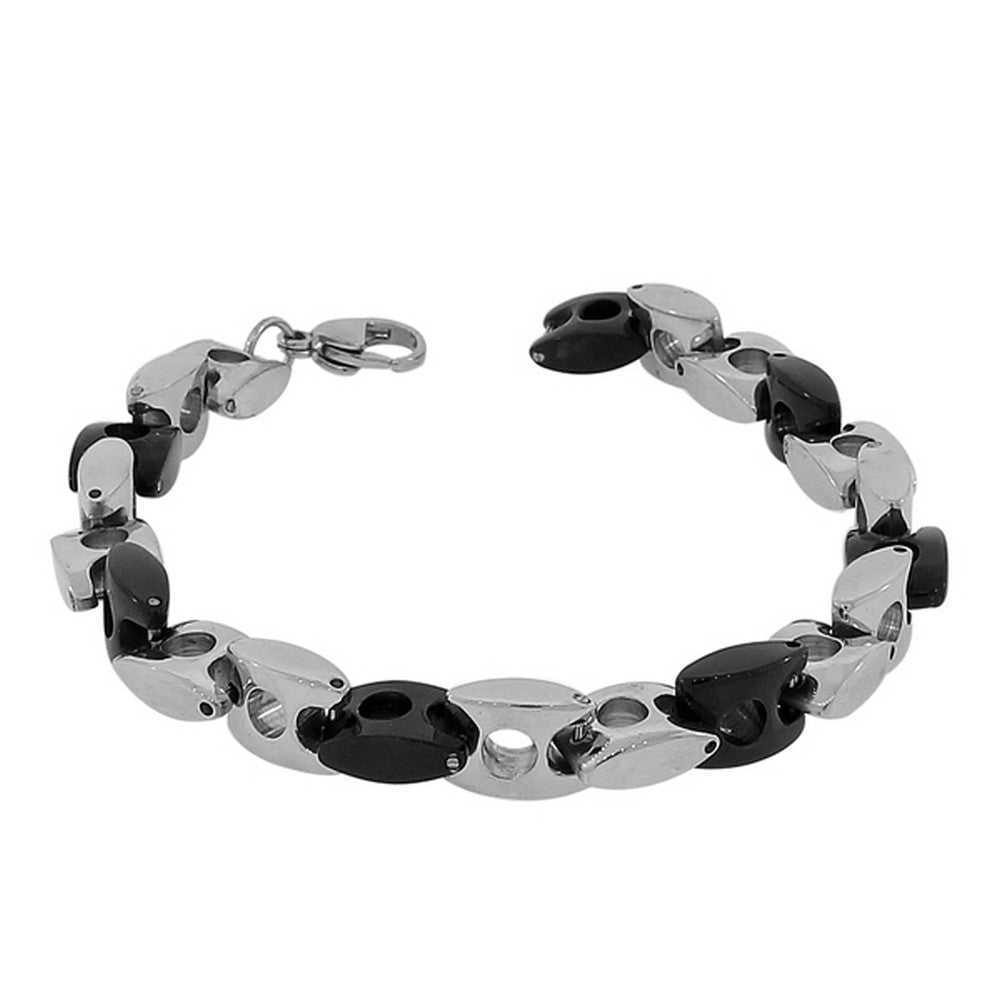 Stainless Steel Black Silver-Tone Link Chain Men's Bracelet