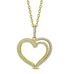 925 Sterling Silver White Clear CZ Yellow Gold-Tone Love Heart Pendant Necklace