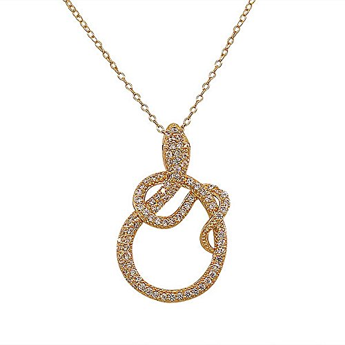 Sterling Silver Yellow Gold-Tone White Red CZ Snake Pendant