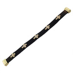 Fashion Alloy Black Leather Yellow Gold-Tone White CZ Cross Religious Wristband Wrap Bracelet