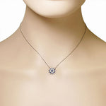 925 Sterling Silver Evil Eye Hamsa Flower Sun White Blue CZ Womens Pendant Necklace