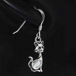 925 Sterling Silver Cat Simulated Gemstone Drop Dangle Earrings