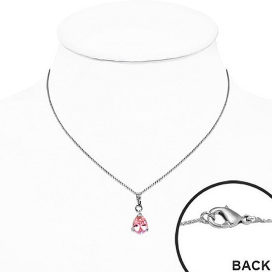 Fashion Alloy Silver-Tone Light Pink Teardrop CZ Womens Pendant Necklace