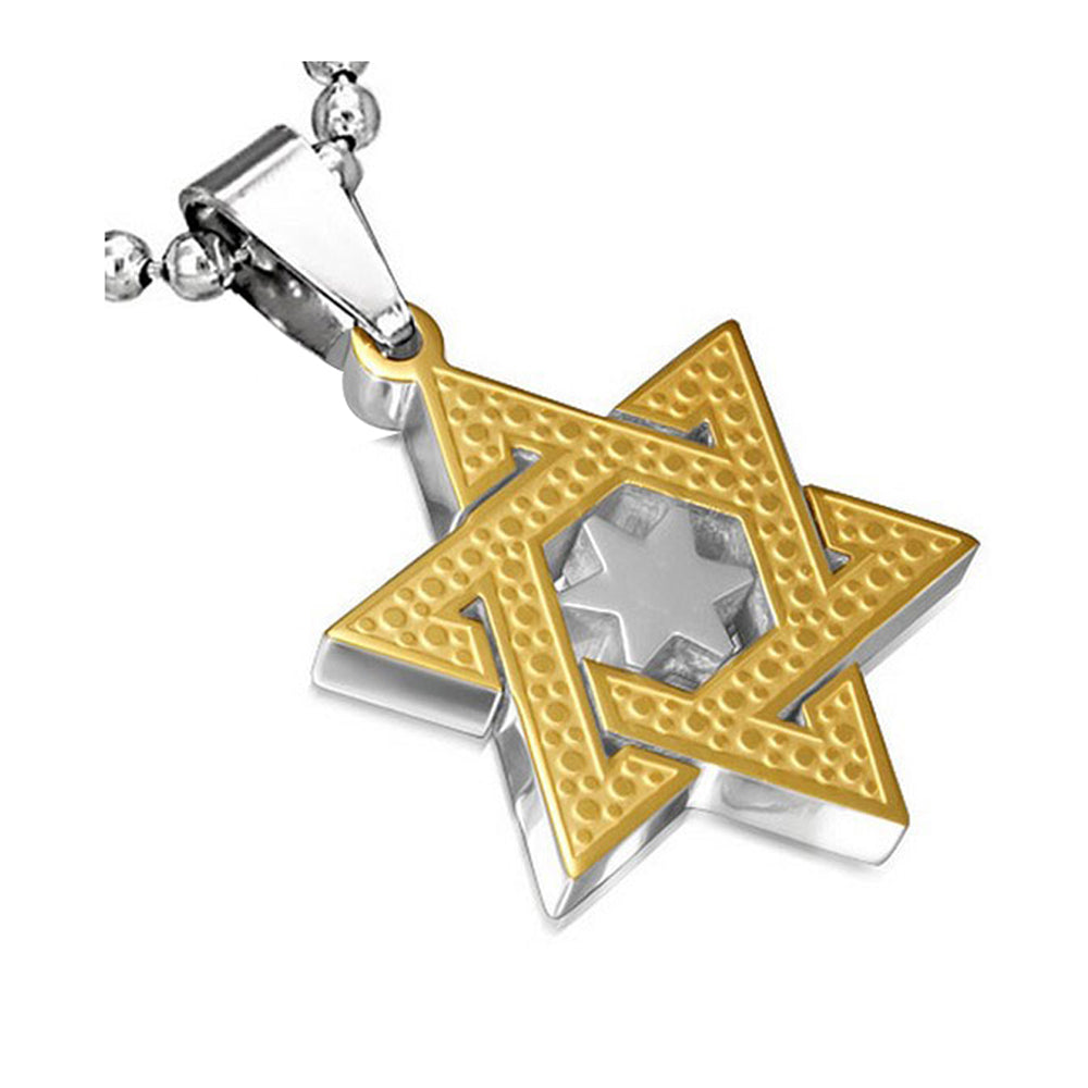 Stainless Steel Two-Tone Jewish Star of David Charm Pendant Necklace with Chain