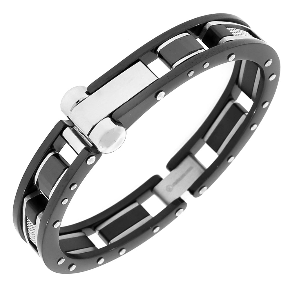 Stainless Steel Black Mesh Handcuff Bracelet