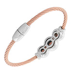 Fashion Alloy Silver-Tone Rose Gold-Tone White CZ Twisted Cable Bangle Bracelet