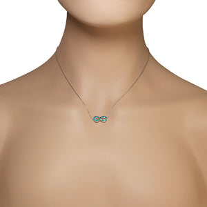 925 Sterling Silver Green Blue Simulated Opal Infinity Pendant Necklace