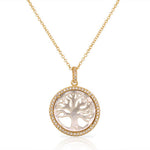 925 Sterling Silver Simulated Mother of Pearl CZ Tree of Life Classic Pendant Necklace