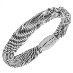 Stainless Steel Silver-Tone Mesh Bangle Bracelet