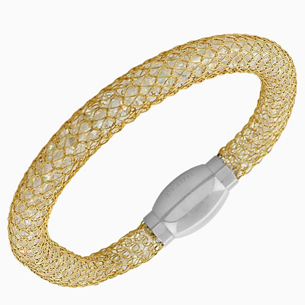 Stainless Steel Yellow Gold-Tone White CZ Mesh Bangle Bracelet