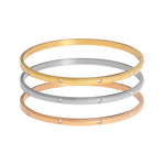 My Daily Styles Women's Tri-Color Stackable Bangle Bracelets Set, Stainless Steel with CZ Accents, 3-Piece