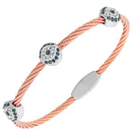 Fashion Alloy Rose Gold-Tone Twisted Cable White Blue CZ Evil Eye Bangle Bracelet