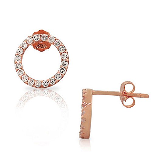925 Sterling Silver Yellow Gold-Tone Classic Round CZ Womens Girls Stud Earrings