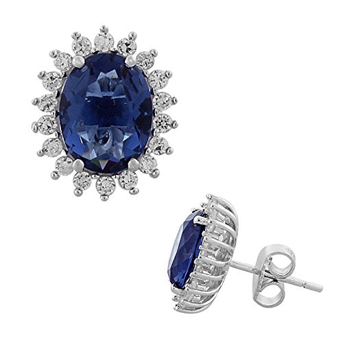 925 Sterling Silver Multicolor White CZ Oval Womens Stud Earrings