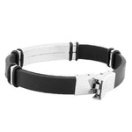 Stainless Steel Black Rubber Silicone Two-Tone White CZ Mens Bracelet
