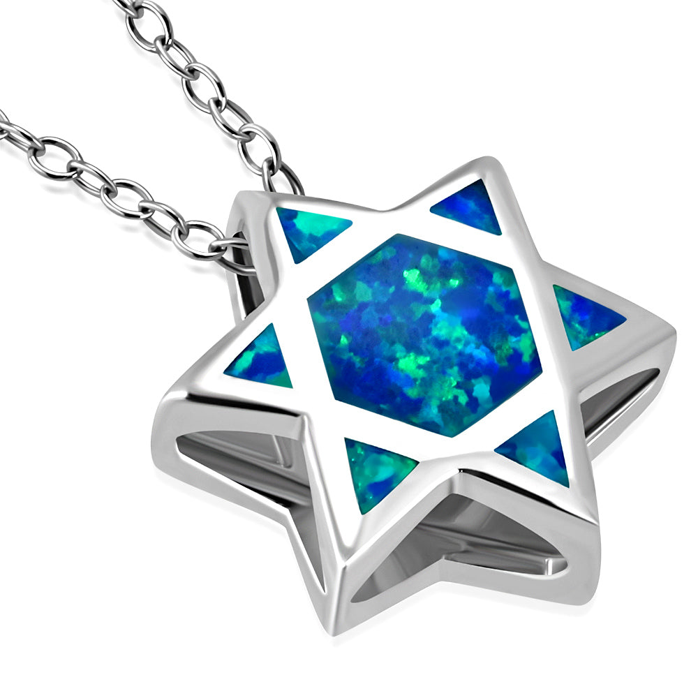 My Daily Styles 925 Sterling Silver Womens Simulated Opal Blue Star of David Pendant Necklace