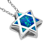 My Daily Styles 925 Sterling Silver Womens Simulated Opal Blue Star of David Pendant Necklace