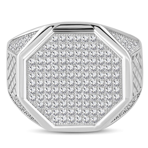 925 Sterling Silver White Clear CZ Mens Ring