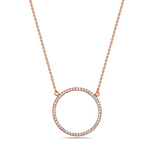 Classic Circle Pendant Necklace Sterling Silver Cubic Zirconia