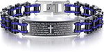 Mens Motorcycle Bike Link Chain Lord's Prayer English Christian Cross Bracelet Size 8 Inch or Size 9 Inch