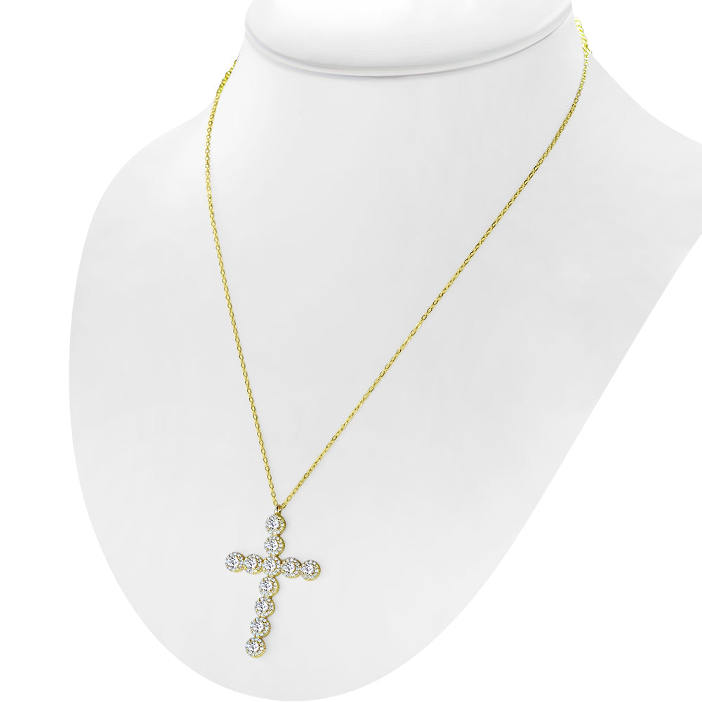 My Daily Styles Women's Large 925 Sterling Silver CZ Cross Pendant - Adjustable Chain 16"-18"