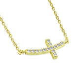 925 Sterling Silver Womens Sideways Religious Cross White CZ Pendant Necklace