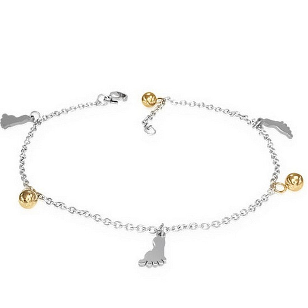 Stainless Steel Silver Yellow Gold-Tone Foot Feet Adjustable Anklet Bracelet