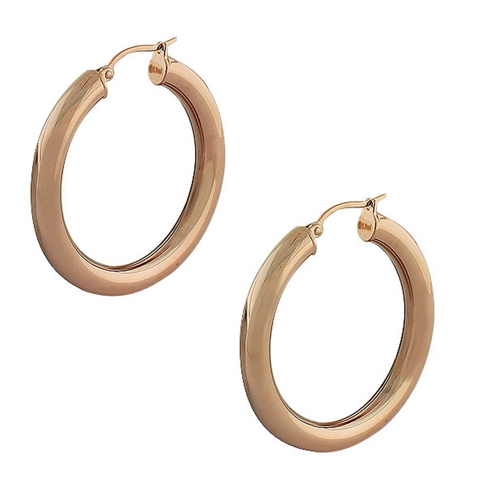 Stainless Steel Rose Gold-Tone Classic Hoop Earrings