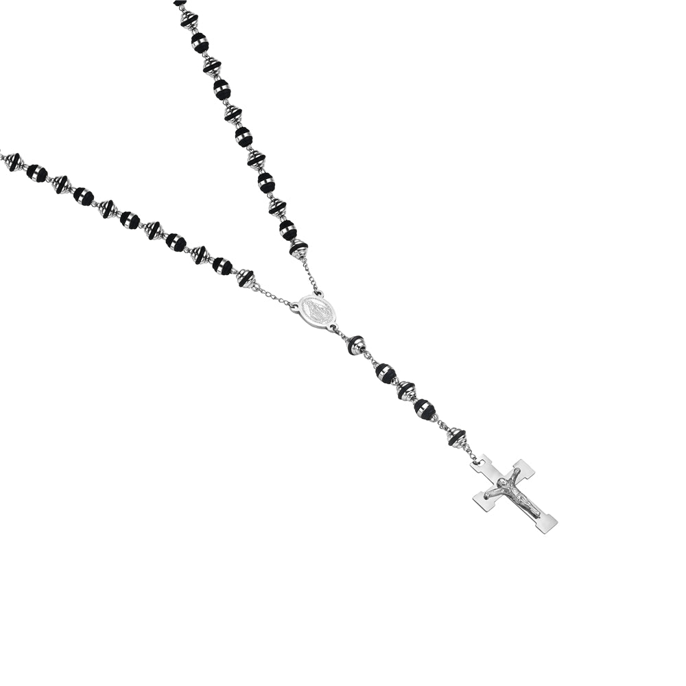 My Daily Styles - Rosary Necklace - Rosary Beads Catholic for Men - Crucifix Pendant with Our Lady of Guadalupe Medal - Stainless Steel