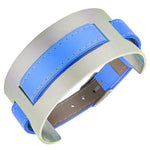 Blue Faux Leather Stainless Steel Silver-Tone Wristband Womens Wrap Bracelet