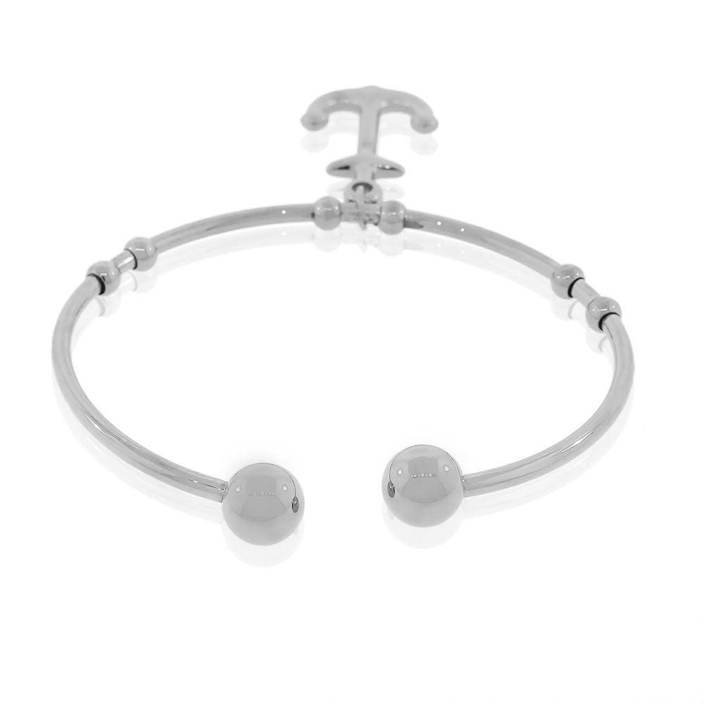 Stainless Steel Silver-Tone Anchor Open End Bangle Bracelet
