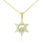 Stainless Steel Silver-Tone Clear White CZ Jewish Star of David Pendant Necklace