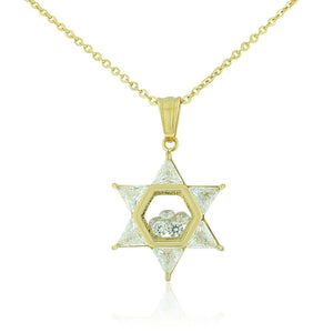 Stainless Steel Silver-Tone Clear White CZ Jewish Star of David Pendant Necklace