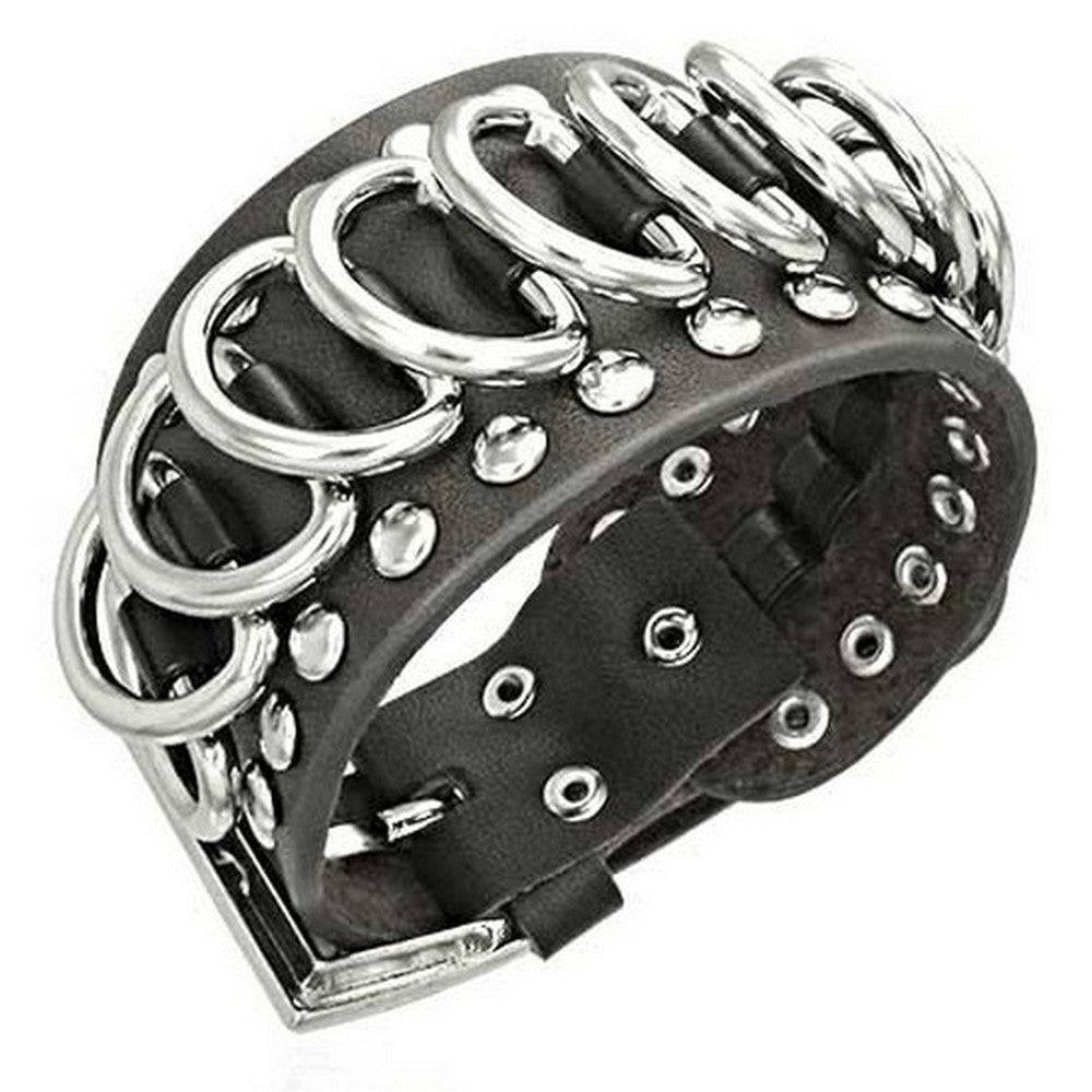 Biker Ring Leather Bracelet