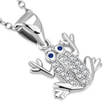 925 Sterling Silver White Clear Blue CZ Frog Pendant Necklace