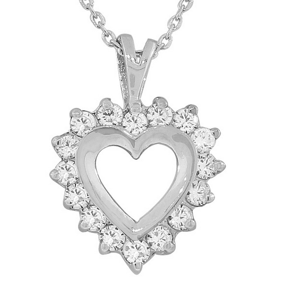 925 Sterling Silver Love Heart Charm White CZ Pendant Necklace