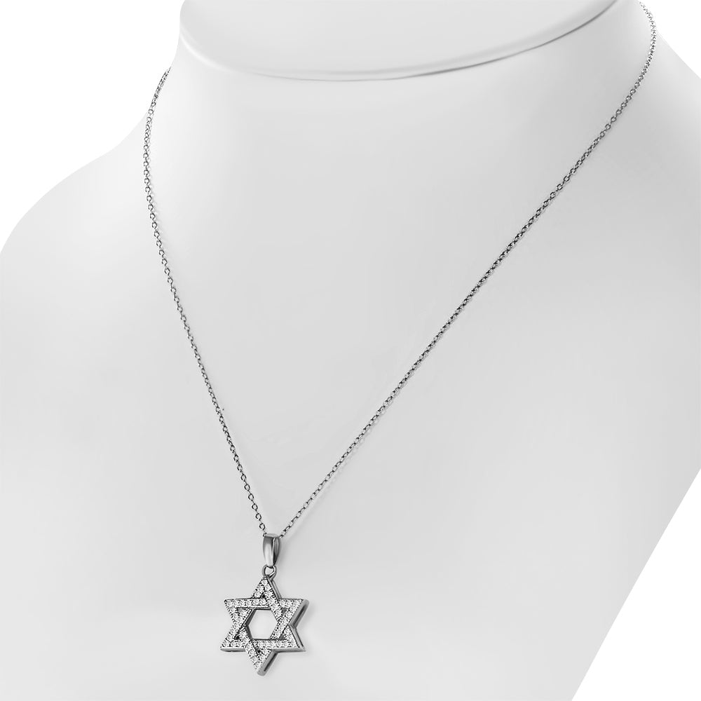 Rose Gold Star of David Cubic Zirconia Necklace Pendant Sterling Silver