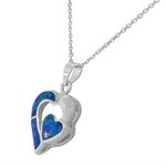 925 Sterling Silver Blue Turquoise-Tone Simulated Opal Love Heart Pendant Necklace